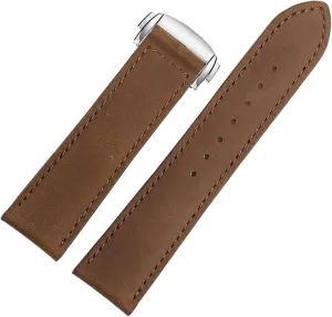 Chain 20mm 22mm Strap southeast (Color : Brown-Silver, Size : 20mm) Genuine Leather Watch Band for Hamilton Kaqi Field Aviation Frosted Folding Buckle Watch 