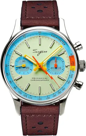 Chrono nonconformist redwood woodlot cellar coalescence Mens Watch Seagull 1963 Sugess S387.01.Z Teal Blue Eyes SWAN Neck x Exhibition case Back 