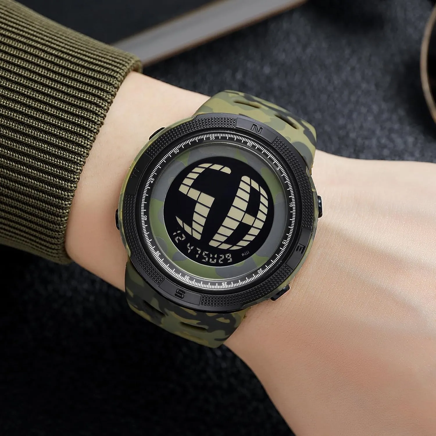 Chronograph Alarm Casual Wristwatch 5Bar Waterproof Fashion Male Watches Gosasa Military Camouflage LED Digital Watches Multifunction Sport behalf immune Watch for Men 