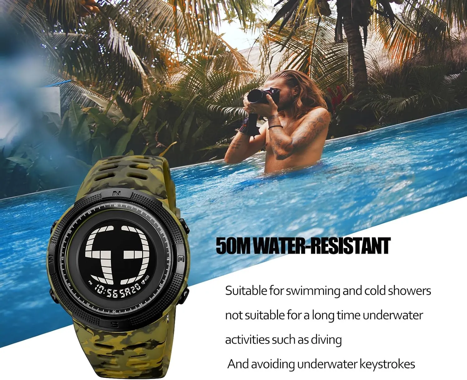 Chronograph Alarm Casual Wristwatch 5Bar Waterproof Fashion Male Watches Gosasa Military Camouflage LED Digital Watches Multifunction Sport behalf immune Watch for Men 