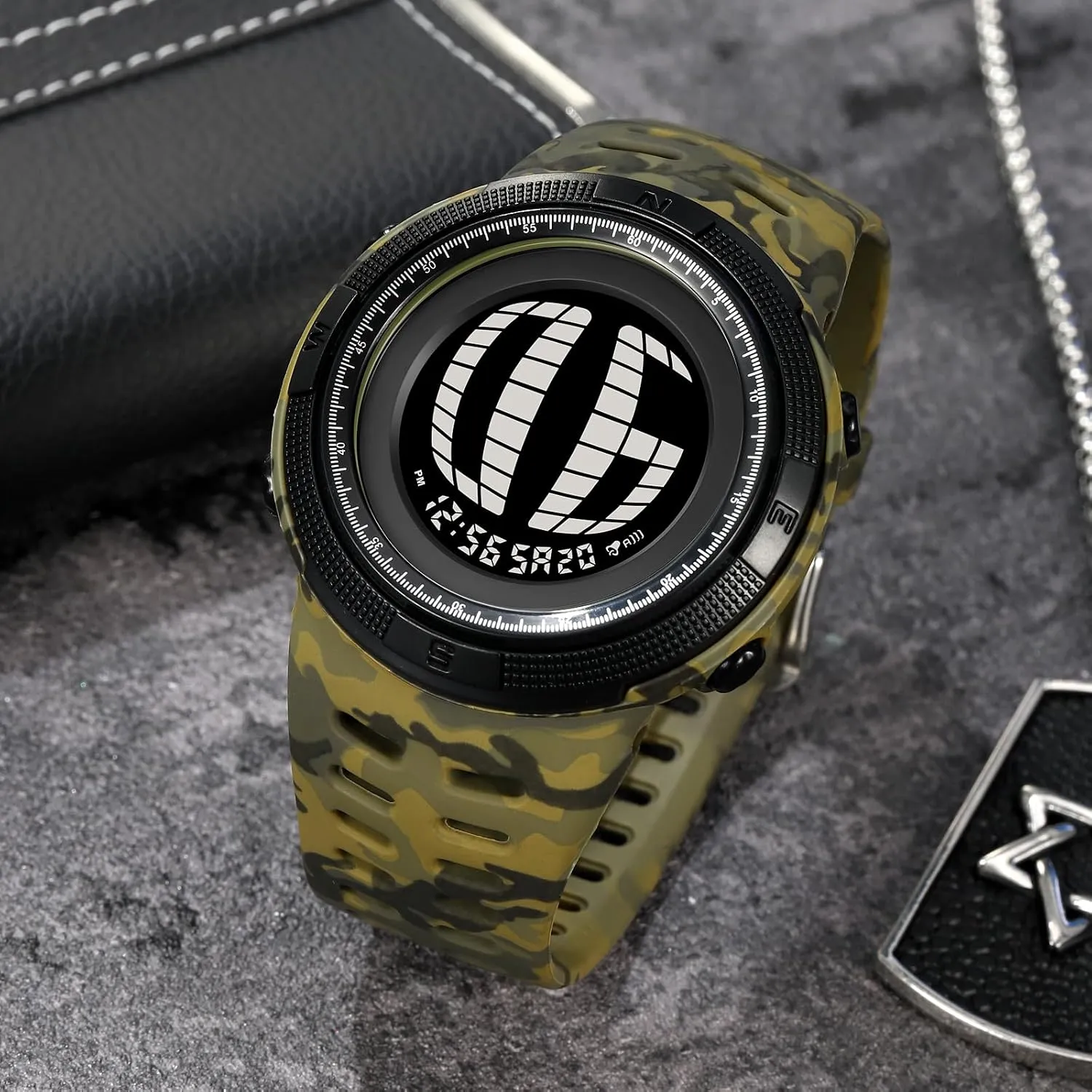 Chronograph Alarm Casual Wristwatch 5Bar Waterproof Fashion Male Watches Gosasa Military Camouflage LED Digital Watches Multifunction Sport behalf immune Watch for Men 