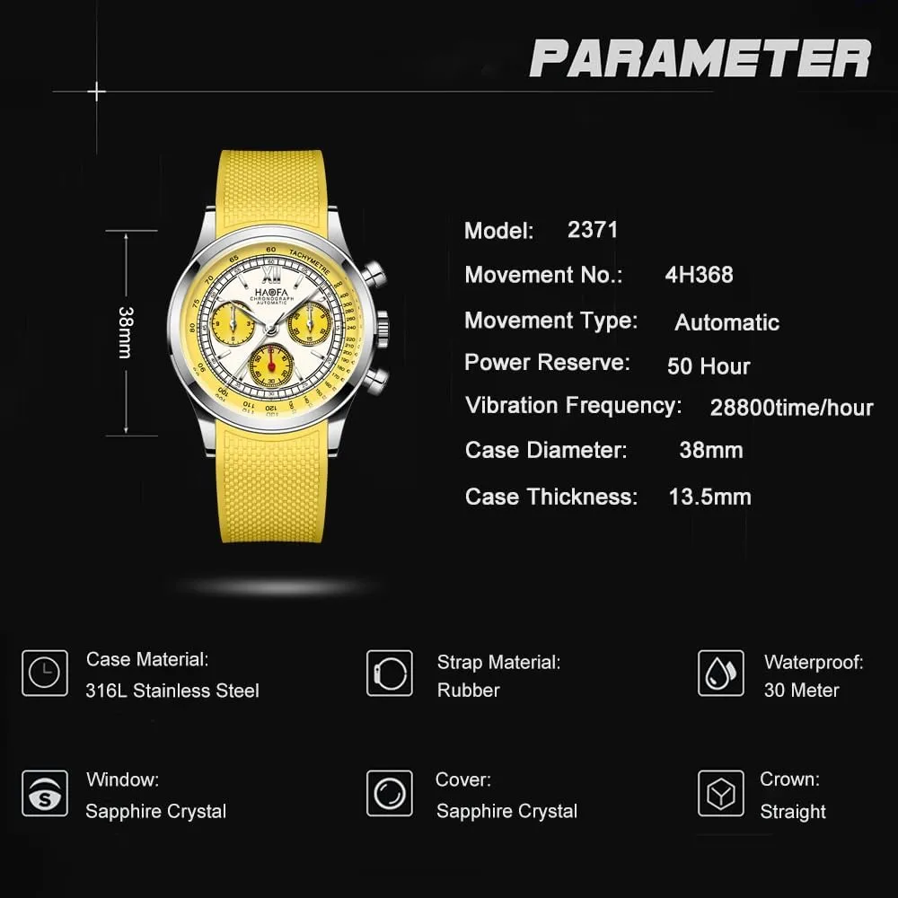 Chronograph Automatic Men Watch 50 Hour Power Reserve Self Wind Mechanical Wristwatch for Men Sapphire Crystal Luminous Luxury Fashion Watches accessory comic tablet encourage 2371 Haofa 