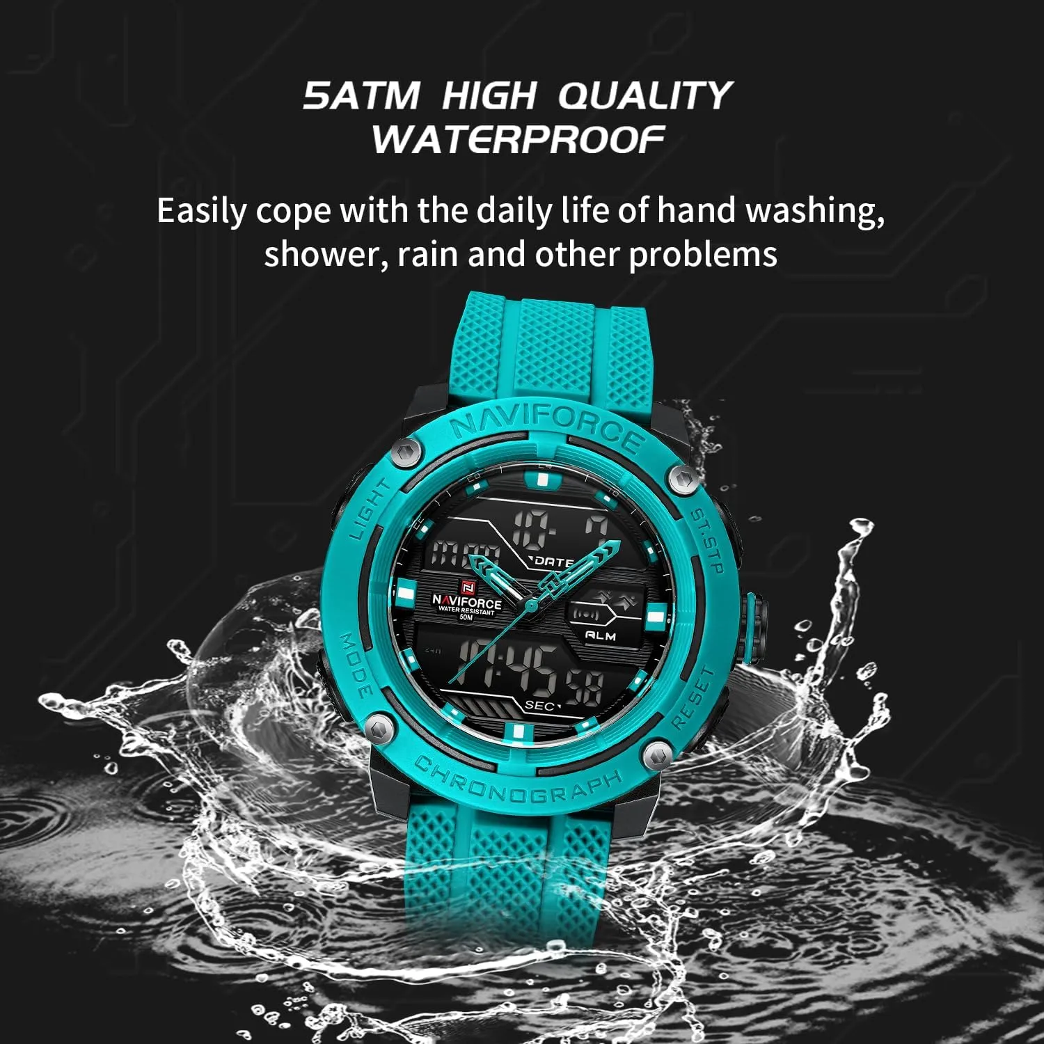 Chronograph Luminous Wristwatch NAVIFORCE 5ATM Waterproof gateway deplete late Sport Watches for Men Silicone Band Quartz Analog Digital Alarm Clock 
