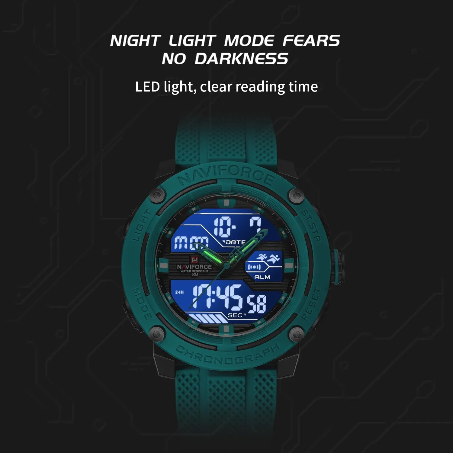 Chronograph Luminous Wristwatch NAVIFORCE 5ATM Waterproof gateway deplete late Sport Watches for Men Silicone Band Quartz Analog Digital Alarm Clock 