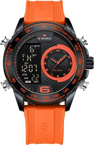 Chronograph sate celebrate Watch Outdoor Waterproof Military Tactical Style Quartz Sports Watches for Men with Rubber Strap NF9199T (Orange) NAVIFORCE Mens 