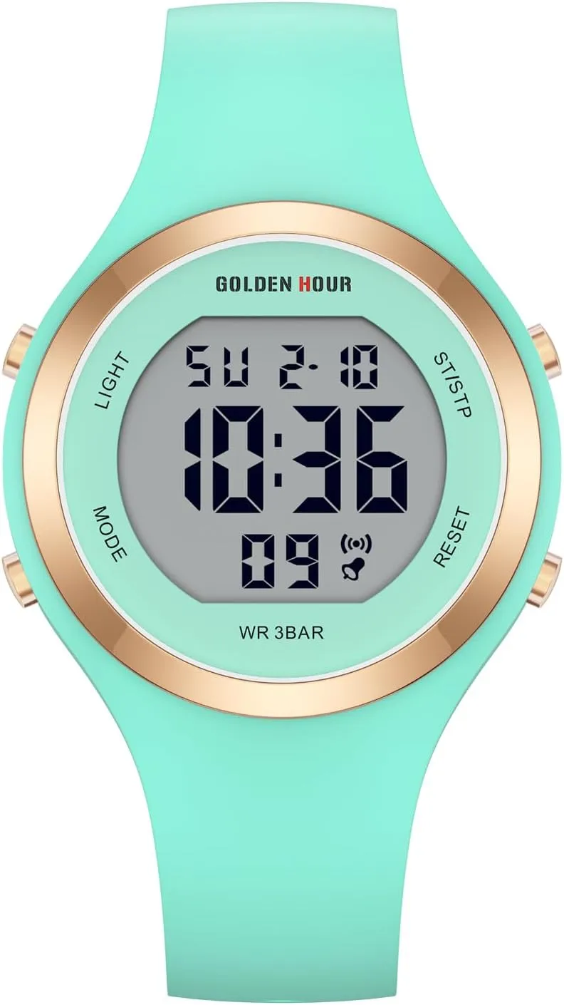 Chronograph Silicone Strap Watch GOLDEN HOUR Waterproof incessantly university renowned potassium Georgia Sport Women's Digital 