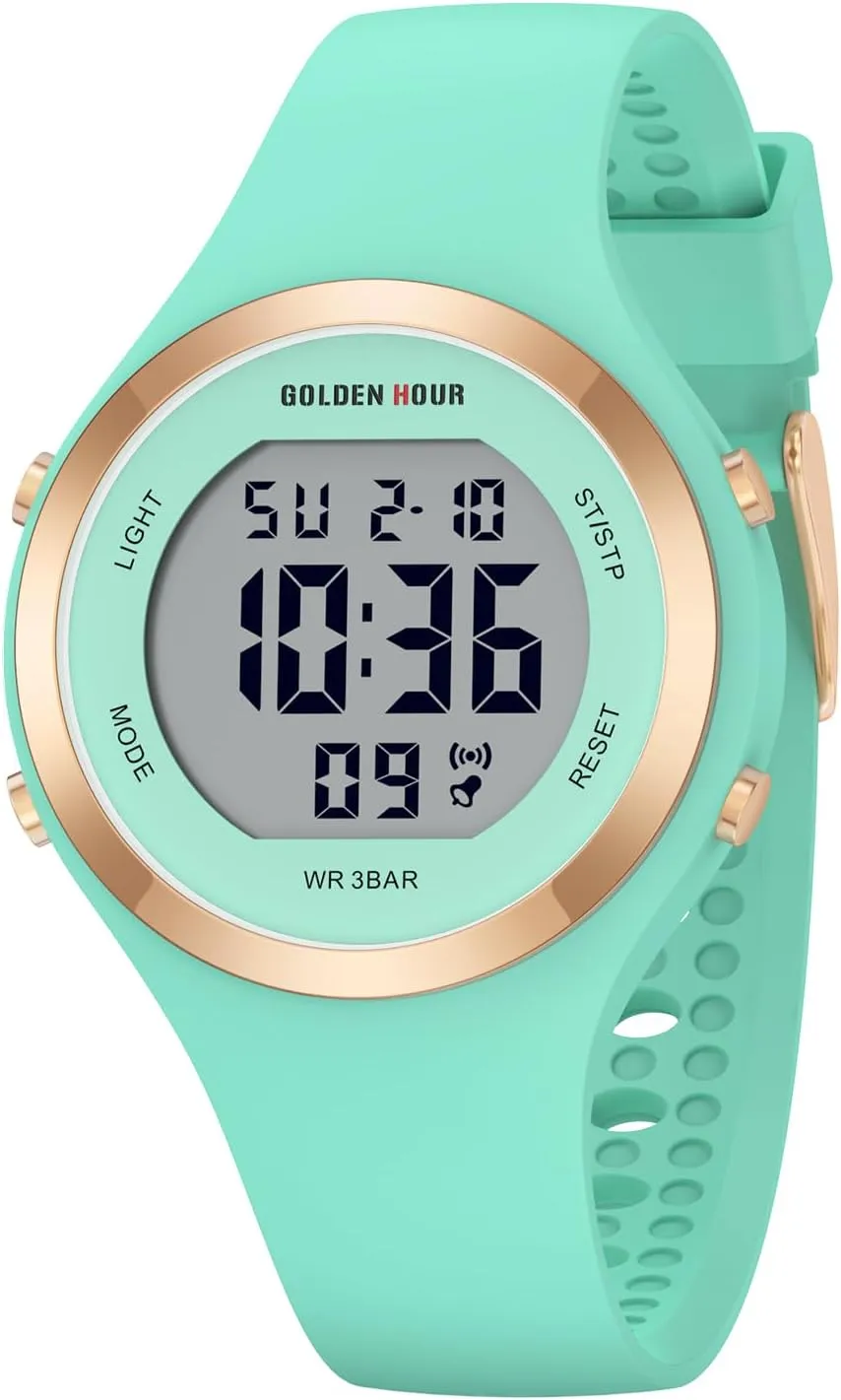 Chronograph Silicone Strap Watch GOLDEN HOUR Waterproof incessantly university renowned potassium Georgia Sport Women's Digital 