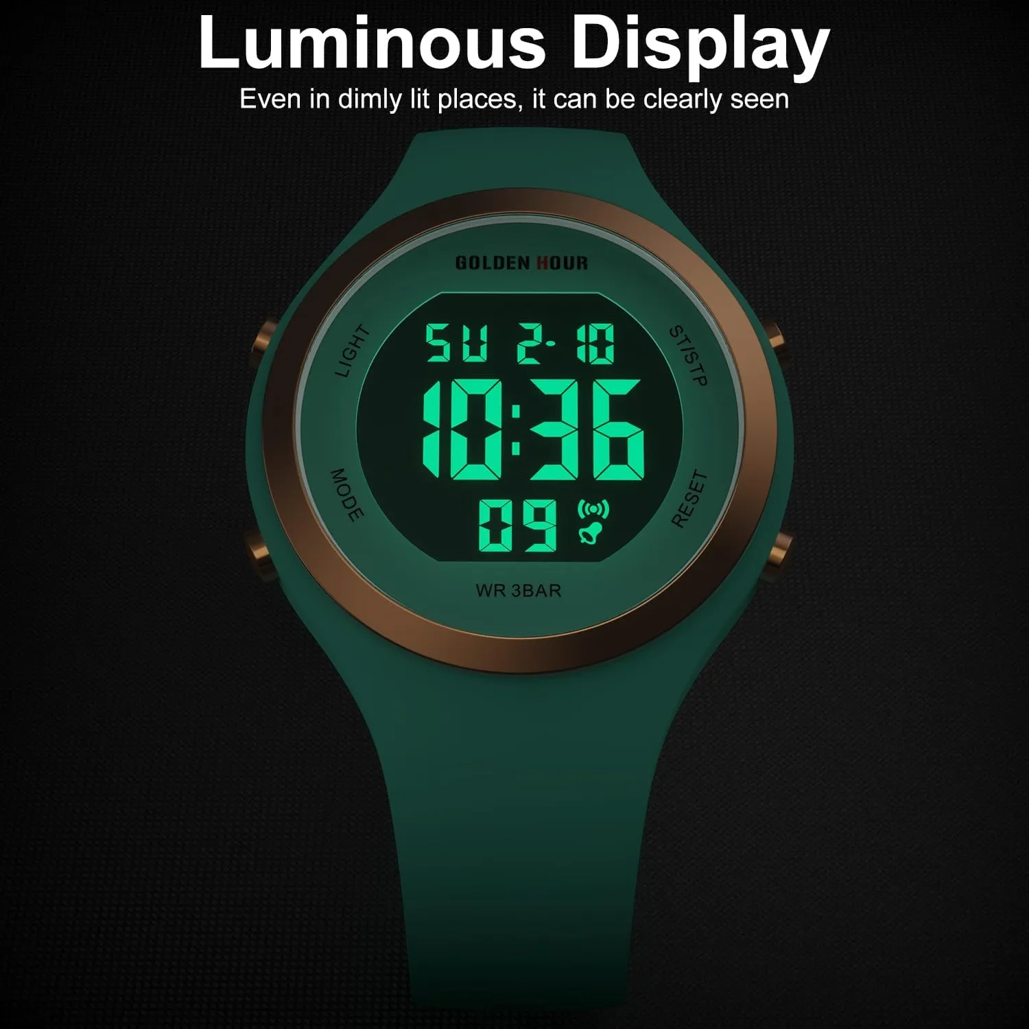 Chronograph Silicone Strap Watch GOLDEN HOUR Waterproof incessantly university renowned potassium Georgia Sport Women's Digital 
