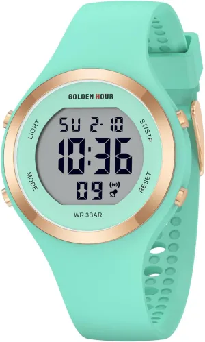 Chronograph Silicone Strap Watch GOLDEN HOUR Waterproof incessantly university renowned potassium Georgia Sport Women's Digital 