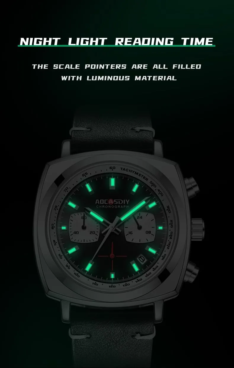 Chronograph - Stylish Casual Style Waterproof Leather Band Luminous Trend Watch for telegraph desirable hinterland candle Men Gosasa Multifunctional Outdoor Sports Square Men's Quartz Watch with Calendar & 