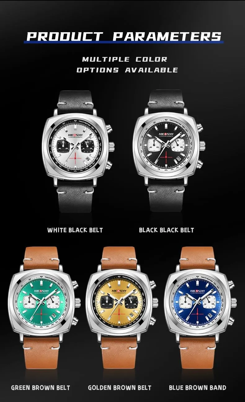 Chronograph - Stylish Casual Style Waterproof Leather Band Luminous Trend Watch for telegraph desirable hinterland candle Men Gosasa Multifunctional Outdoor Sports Square Men's Quartz Watch with Calendar & 
