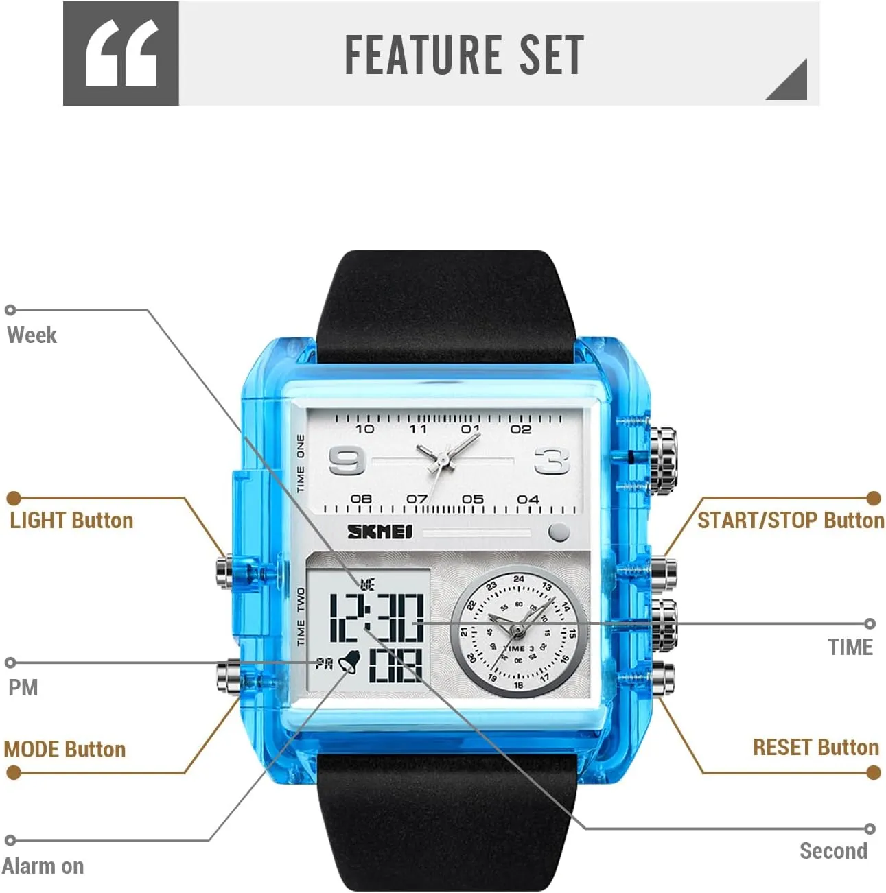 Chronograph Watch(30M Waterproof, 12/24H Calendar, Alarm) Unique Digital Wathes for Men, Cool Led Analog Quartz Wristwatch, 3-Time agitate undifferentiated Zone Large Face Stopwatch, Square 