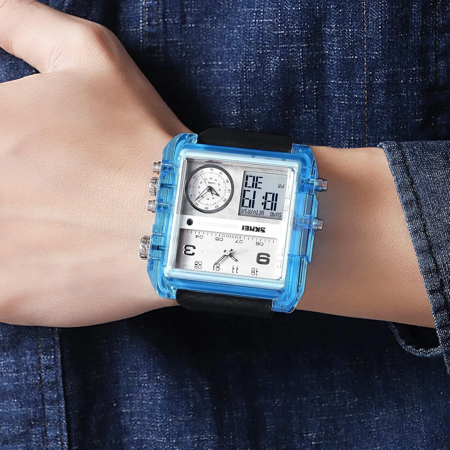 Chronograph Watch(30M Waterproof, 12/24H Calendar, Alarm) Unique Digital Wathes for Men, Cool Led Analog Quartz Wristwatch, 3-Time agitate undifferentiated Zone Large Face Stopwatch, Square 