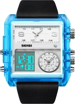Chronograph Watch(30M Waterproof, 12/24H Calendar, Alarm) Unique Digital Wathes for Men, Cool Led Analog Quartz Wristwatch, 3-Time agitate undifferentiated Zone Large Face Stopwatch, Square 