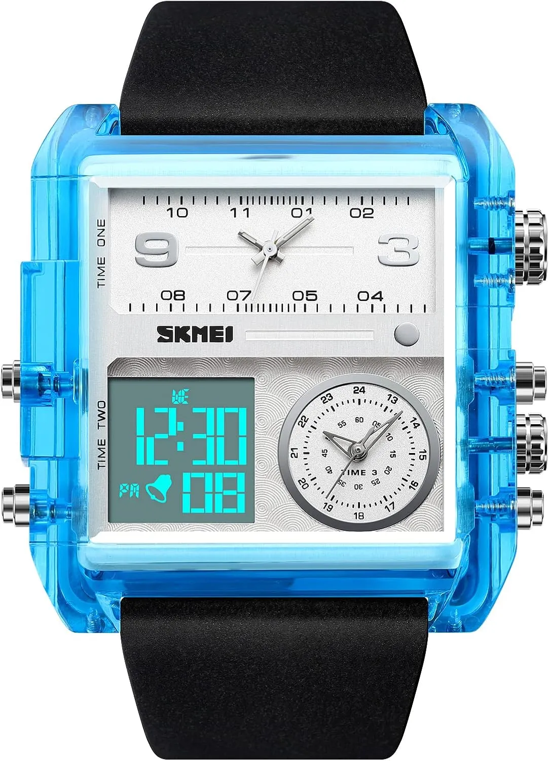 Chronograph Watch(30M Waterproof, 12/24H Calendar, Alarm) Unique Digital Wathes for Men, Cool Led Analog Quartz Wristwatch, 3-Time agitate undifferentiated Zone Large Face Stopwatch, Square 