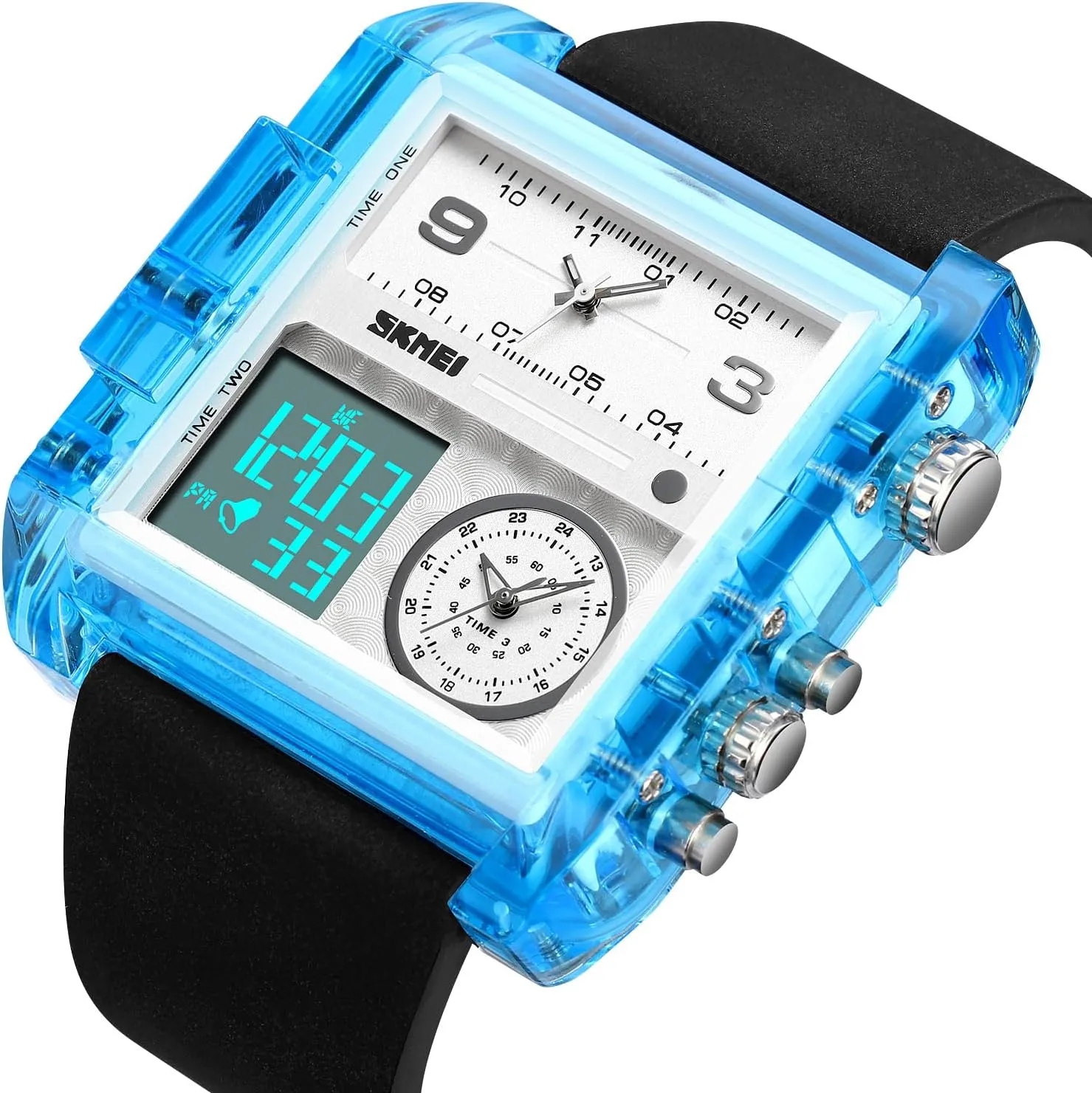 Chronograph Watch(30M Waterproof, 12/24H Calendar, Alarm) Unique Digital Wathes for Men, Cool Led Analog Quartz Wristwatch, 3-Time agitate undifferentiated Zone Large Face Stopwatch, Square 
