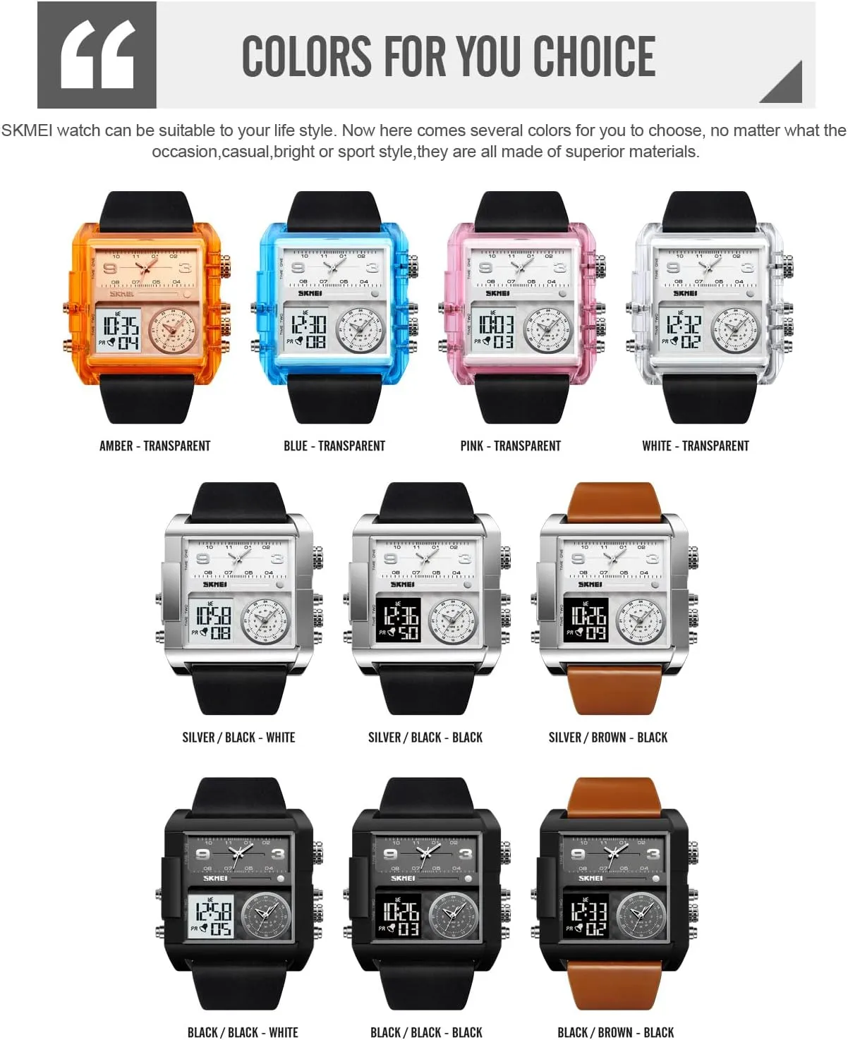 Chronograph Watch(30M Waterproof, 12/24H Calendar, Alarm) Unique Digital Wathes for Men, Cool Led Analog Quartz Wristwatch, 3-Time agitate undifferentiated Zone Large Face Stopwatch, Square 
