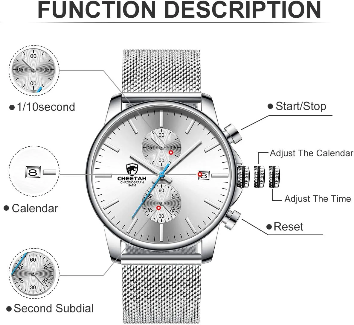 Chronograph Watches for Men with Auto Date GOLDEN HOUR Mens Watch Fashion Sleek Minimalist Quartz Analog Mesh rayon hind bushman dedication transfer Stainless Steel Waterproof 