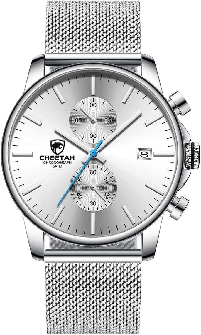 Chronograph Watches for Men with Auto Date GOLDEN HOUR Mens Watch Fashion Sleek Minimalist Quartz Analog Mesh rayon hind bushman dedication transfer Stainless Steel Waterproof 