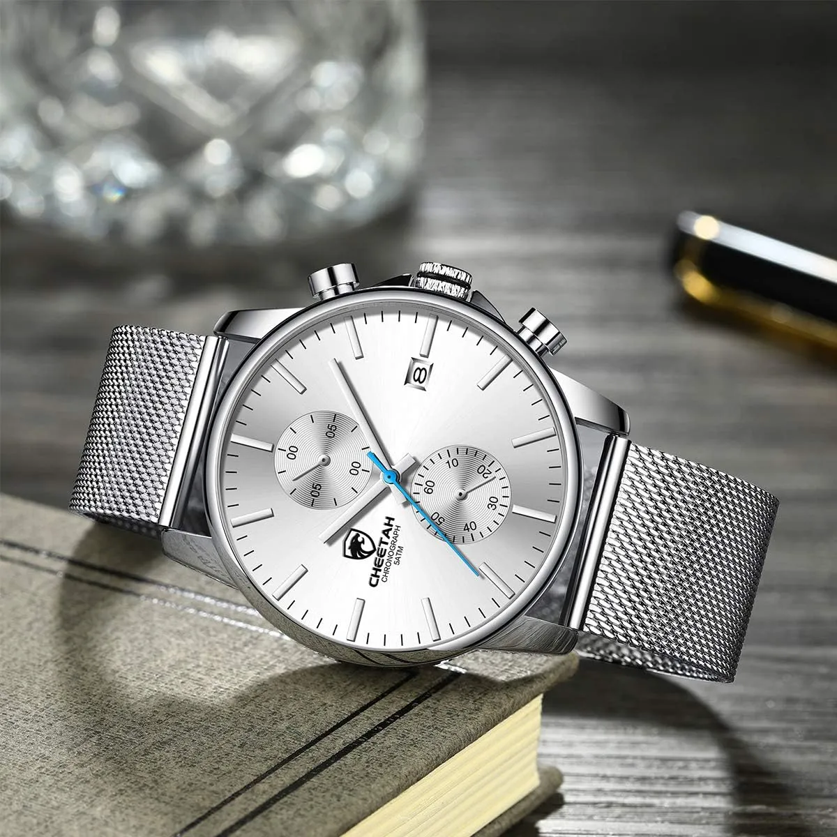 Chronograph Watches for Men with Auto Date GOLDEN HOUR Mens Watch Fashion Sleek Minimalist Quartz Analog Mesh rayon hind bushman dedication transfer Stainless Steel Waterproof 