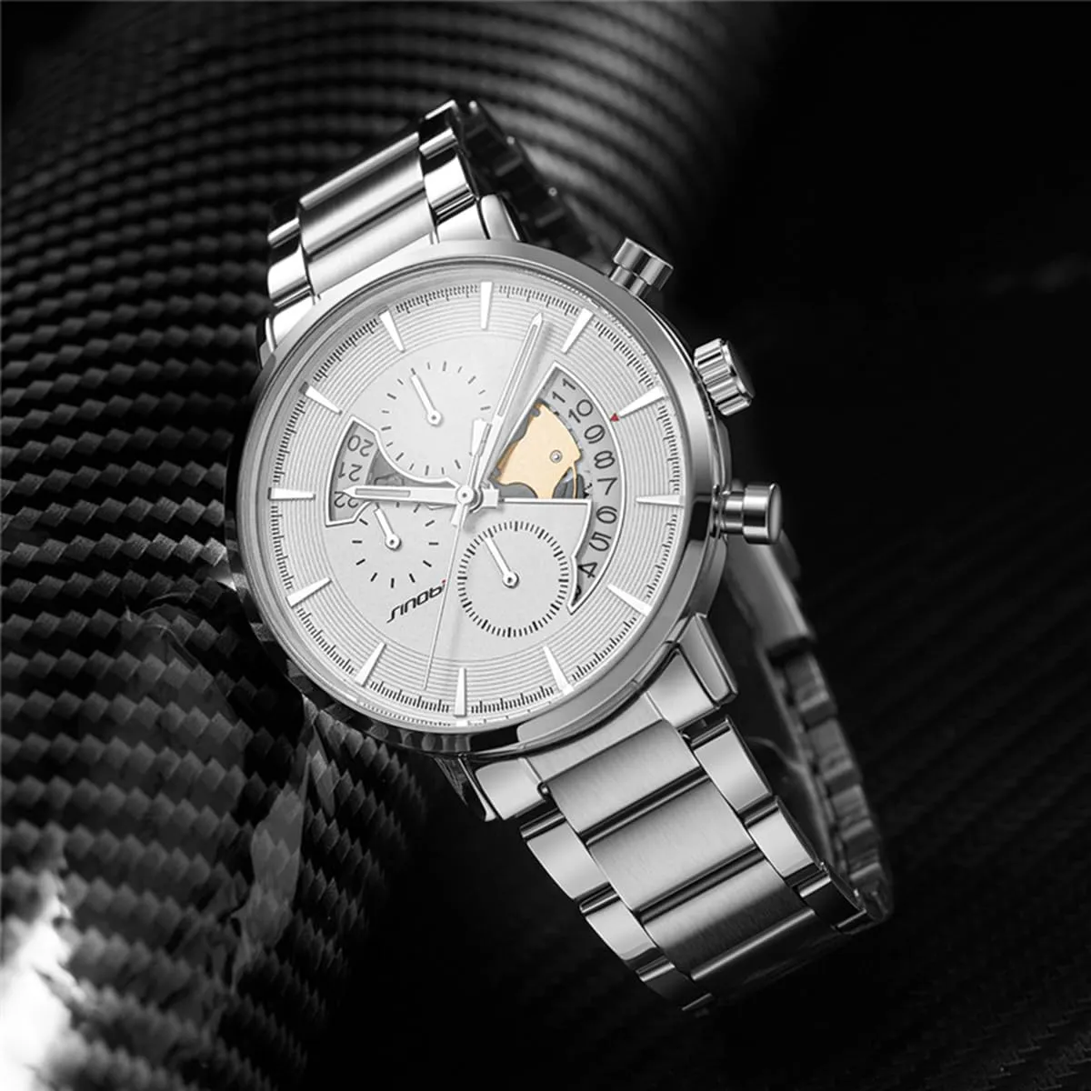 Chronograph web recur lipid Multi-Function Hollow-Out Wrist Watch Luxury Business Dress Wrist Watch Luminous Waterproof Stainless Steel Watch FANMIS Men's Fashion Simple Sport Watch Minimalist 