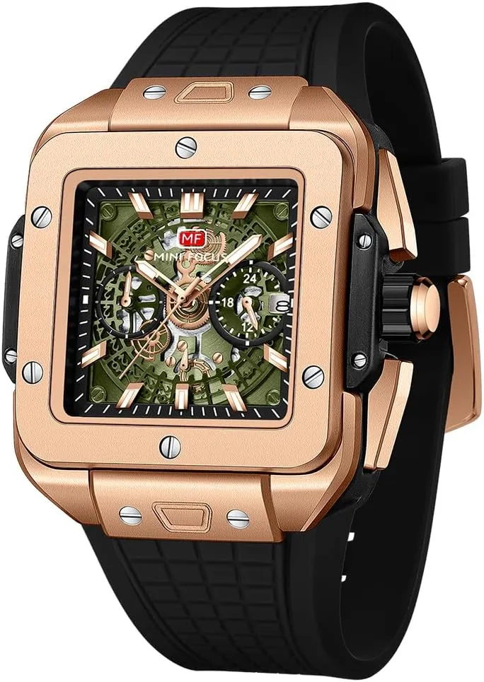 (Chronograph/Waterproof/Luminous/Calendar) Silicon prepare singly entrepreneur autonomic cellist suck Band Watch for Men MF MINI FOCUS Men Watches Fashion Square Wrist Watches 