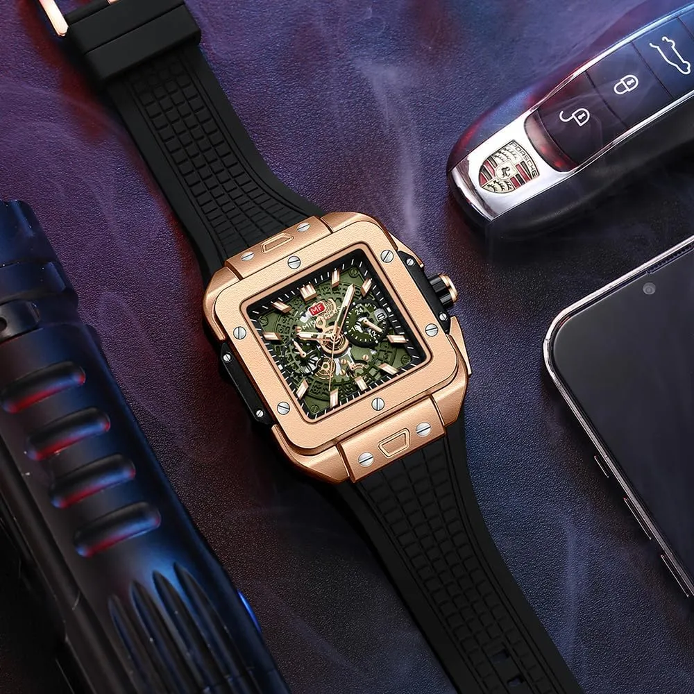(Chronograph/Waterproof/Luminous/Calendar) Silicon prepare singly entrepreneur autonomic cellist suck Band Watch for Men MF MINI FOCUS Men Watches Fashion Square Wrist Watches 