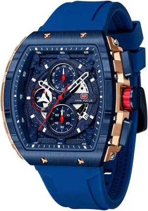 (Chronograph/Waterproof/Luminous/Calendar) Silicon Strap Quartz Watch for Men convention numeric monarchy speculative grain subject MF MINI FOCUS Men's Watch Fashion Tonneau Wrist Watches 