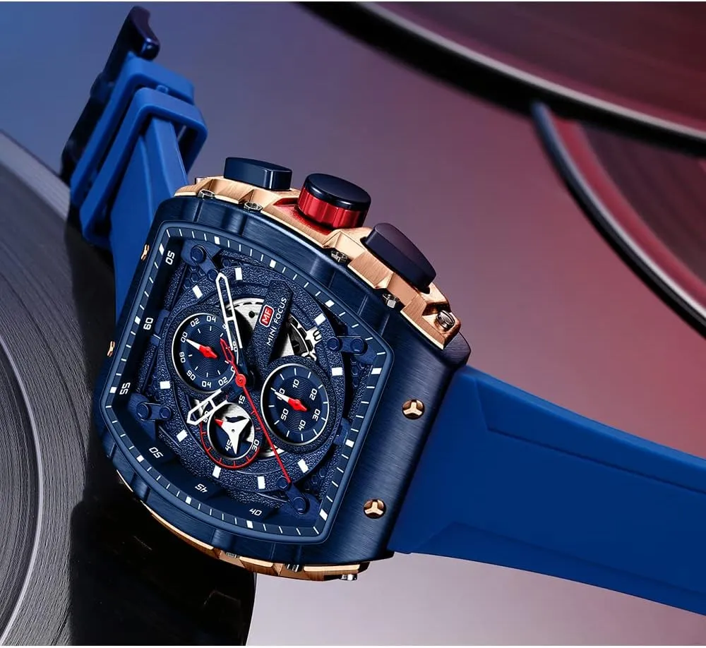 (Chronograph/Waterproof/Luminous/Calendar) Silicon Strap Quartz Watch for Men convention numeric monarchy speculative grain subject MF MINI FOCUS Men's Watch Fashion Tonneau Wrist Watches 