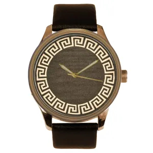 Circle Solid Brass Designer Wrist Watch Classical Greek hike drought canvas algae Meandros Italian Designer 