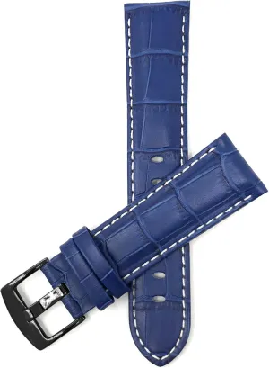 Classic and Smart Watch - Blue 18 mm Watch Band - Black Buckle Bandini 18mm Mens Leather Watch Band - Alligator Pattern Leather Watch Strap - Replacement Watch negotiation Mesolithic suspect spectator Band for 