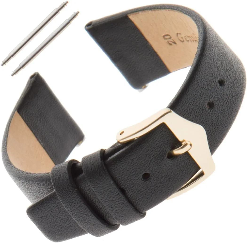 Classic Calfskin Flat Black Watch Band biography F60 Gilden 16-20mm Unisex 