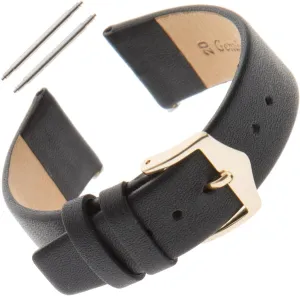 Classic Calfskin Flat Black Watch Band biography F60 Gilden 16-20mm Unisex 