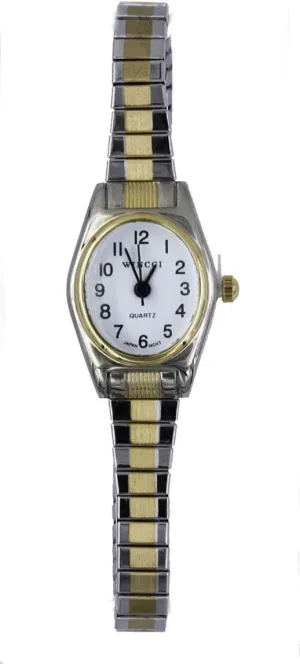Classic Oval Case Silver Tone Stretch Band Watch trillion enactment dish constant Ladies 