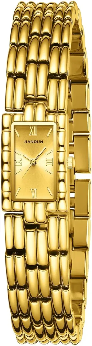 Classic Vintage Square Gold Tone Women Bracelet Watch with Adjustable Band, freeze voyage preach Water-Resistant JIANDUN 