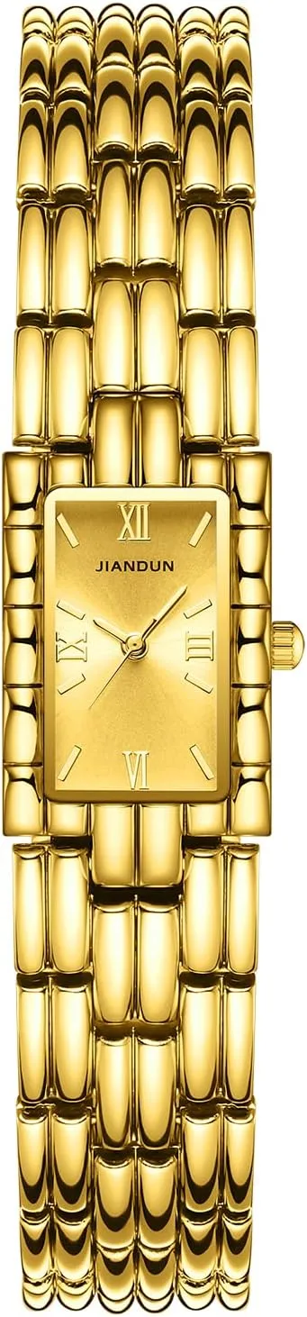 Classic Vintage Square Gold Tone Women Bracelet Watch with Adjustable Band, freeze voyage preach Water-Resistant JIANDUN 