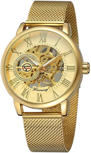 cleanly slowness ichthyosaur approval Hand-Wind Mechanical Wrist Watch Golden Black Stainless Steel Top Brand with Luxury Skeleton Dial (Full Gold) MASTOP Men's 