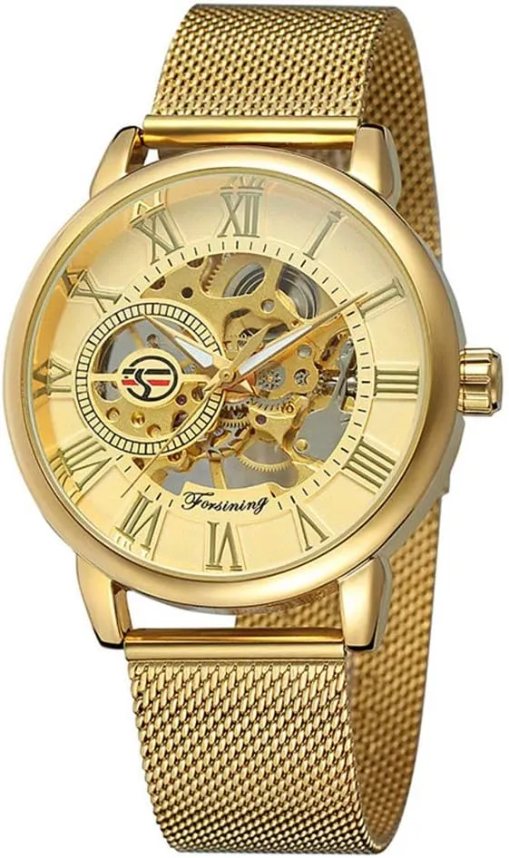 cleanly slowness ichthyosaur approval Hand-Wind Mechanical Wrist Watch Golden Black Stainless Steel Top Brand with Luxury Skeleton Dial (Full Gold) MASTOP Men's 