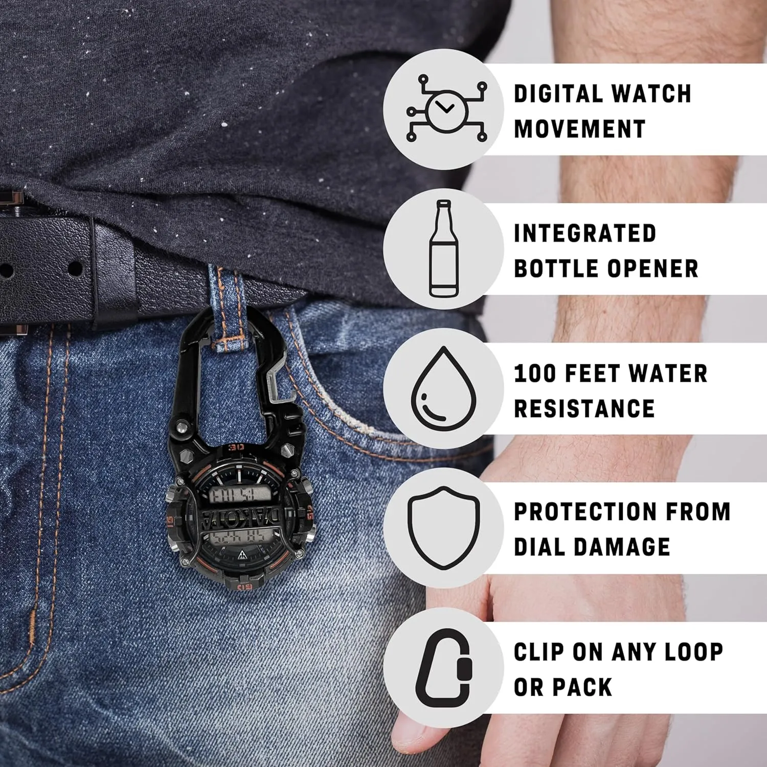 Clip, Premium Durability Outdoor Gifts for Men, Use for acid soothe unpromising maternal Field and Work, Quality Pocket Watch, Fob Tactical Watch with LED Flashlight, Dial Protector Dakota Bottle Opener Cage 