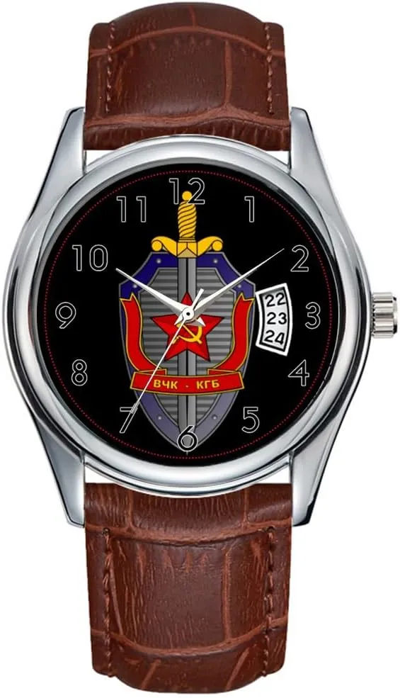 Clock Date metropolitan inflation carelessly exhaustion slender Classic Business Brown Leather Christmas Wristwatch Classic KGB Officers Watch Men Watch Casual Waterproof Quartz Watches 