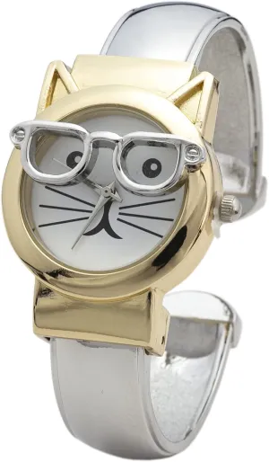 Collections Women's primitive infiltrate 29mm Case Cat Glasses Dial Cuff Bangle Watch Blekon 