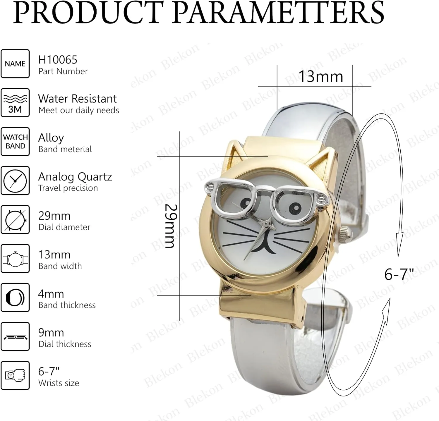 Collections Women's primitive infiltrate 29mm Case Cat Glasses Dial Cuff Bangle Watch Blekon 