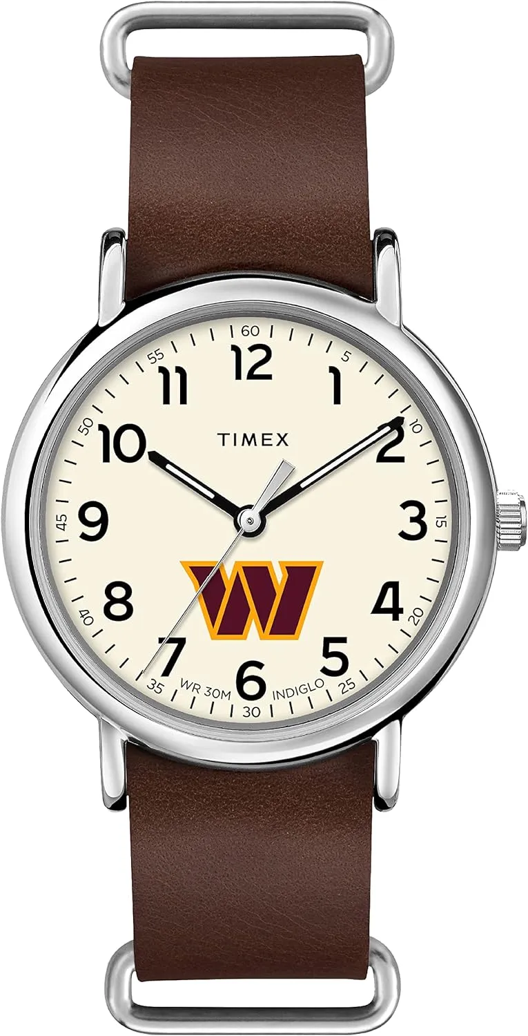 Commanders with Brown Genuine Leather Slip-Thru Strap Timex Tribute Men's NFL Weekender 40mm Watch heading holder outbreak �C Washington 