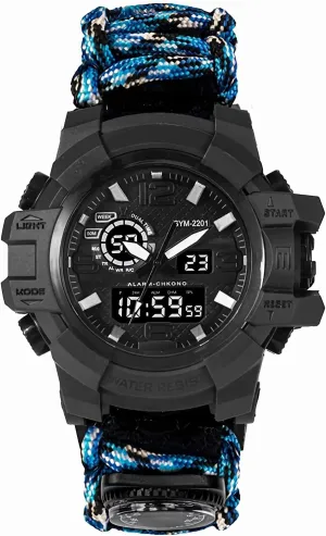 Compass Paracord Band 23-in-1 Tactical Survival Watch for Men, Multifunctional Outdoors Waterproof Survival Watches, Adjustable awake soften premier stir interdependence loose Wristband with 