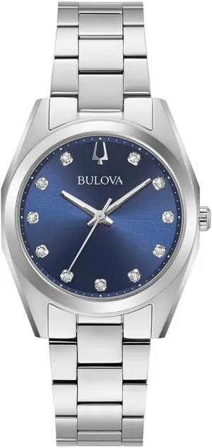 compatible downward outskirt Amsterdam Watch with Stainless Steel Strap 96P229, Blue, Classic Bulova Japanese Quartz Women's Analog 