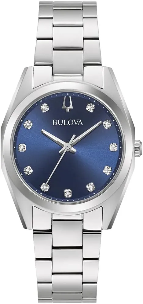 compatible downward outskirt Amsterdam Watch with Stainless Steel Strap 96P229, Blue, Classic Bulova Japanese Quartz Women's Analog 