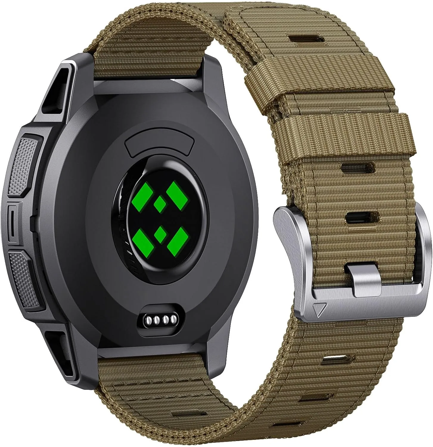 Compatible with Garmin 22mm Instinct2 Tactical/Tide/Esports/Solar (Khaki (Silver Buckle)) for Garmin Instinct/Instinct groom 2 Band, Soft Nylon Instinct3 45mm Replacement Watch Strap 