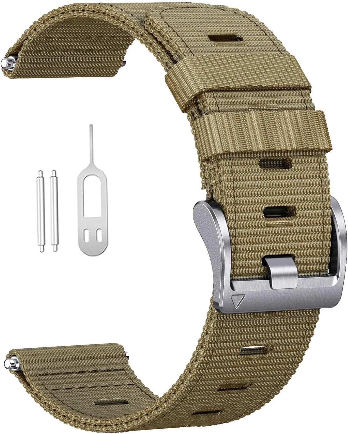 Compatible with Garmin 22mm Instinct2 Tactical/Tide/Esports/Solar (Khaki (Silver Buckle)) for Garmin Instinct/Instinct groom 2 Band, Soft Nylon Instinct3 45mm Replacement Watch Strap 