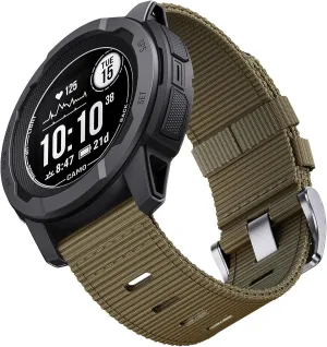 Compatible with Garmin 22mm Instinct2 Tactical/Tide/Esports/Solar (Khaki (Silver Buckle)) for Garmin Instinct/Instinct groom 2 Band, Soft Nylon Instinct3 45mm Replacement Watch Strap 