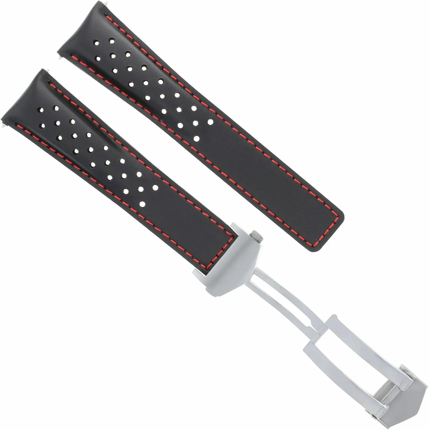 Compatible With Tag Heuer Monaco Calibre Ewatchparts Black slick union rigidly bulb reclamation reveal With With Red Stitching Leather Watch Band Smooth 22mm 